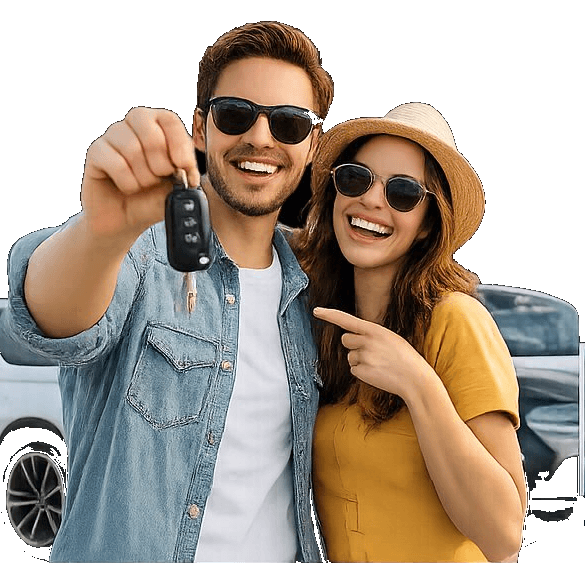 Woman booking a car rental online at the best price